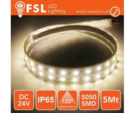 Striscia LED 5050 - 5Metri 12W 1000Lm 4000K 24V IP65 60led