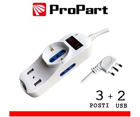 Multipresa 3pos bipasso + bipasso/schuko + USB spina16A +int