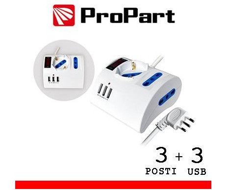 Multipresa 3pos tavolo bipasso + bip/schuko + USB sp16A +int